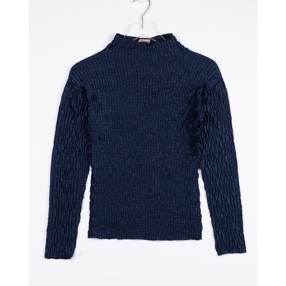 Vintage Y2K 90s Cest Duo Crinkle Texture Navy Shimmer Top Size S - Picture 1 of 4